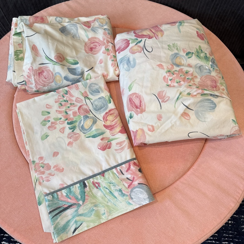 Vintage 80's/90's Floral Twin Sheet‎ Set Revman Flat Fitted Case